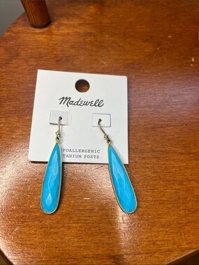 NWT Madewell Turquoise Faceted Teardrop Dangle Earrings Hypoallergenic Titan